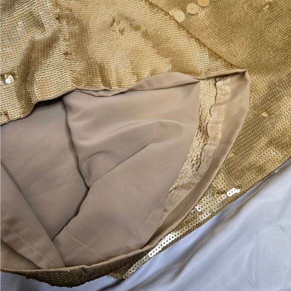 NICOLE MILLER gold sequin sleeveless silk shift party NYE dress 4 - Picture 8 of 12